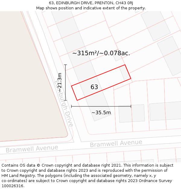 63, EDINBURGH DRIVE, PRENTON, CH43 0RJ: Plot and title map