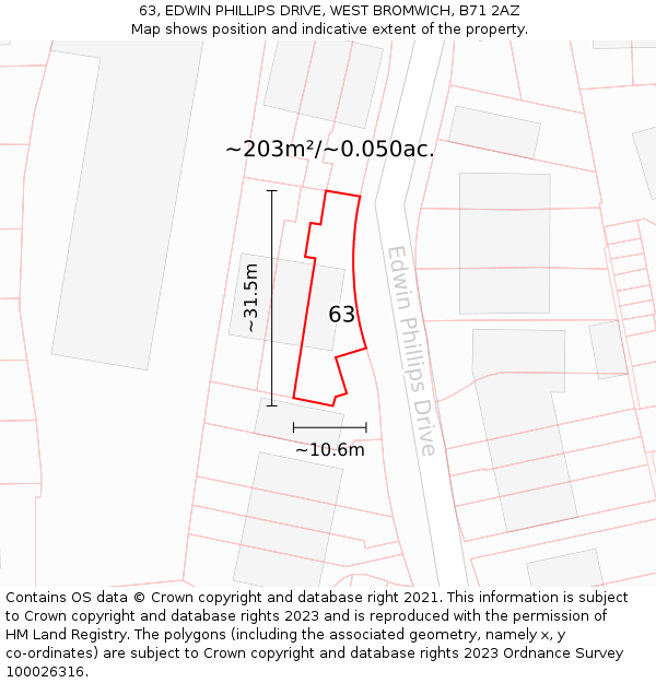 63, EDWIN PHILLIPS DRIVE, WEST BROMWICH, B71 2AZ: Plot and title map