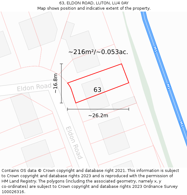 63, ELDON ROAD, LUTON, LU4 0AY: Plot and title map