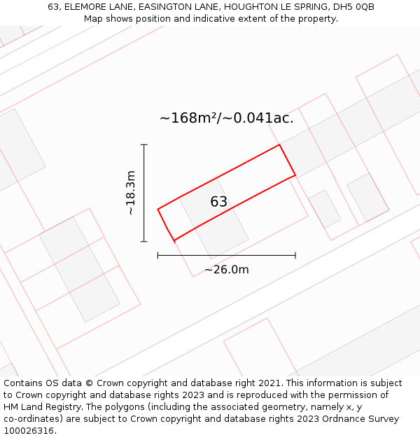 63, ELEMORE LANE, EASINGTON LANE, HOUGHTON LE SPRING, DH5 0QB: Plot and title map