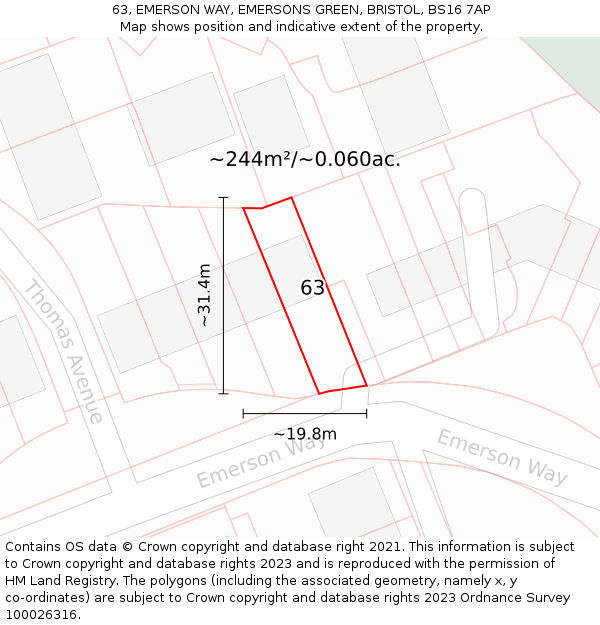 63, EMERSON WAY, EMERSONS GREEN, BRISTOL, BS16 7AP: Plot and title map