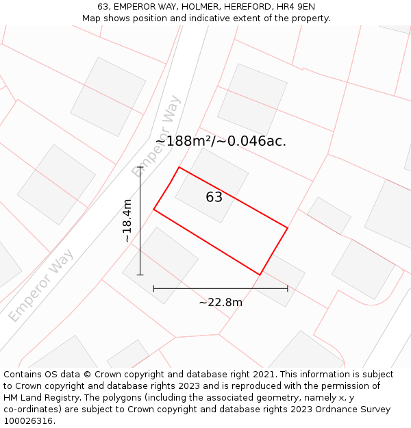 63, EMPEROR WAY, HOLMER, HEREFORD, HR4 9EN: Plot and title map