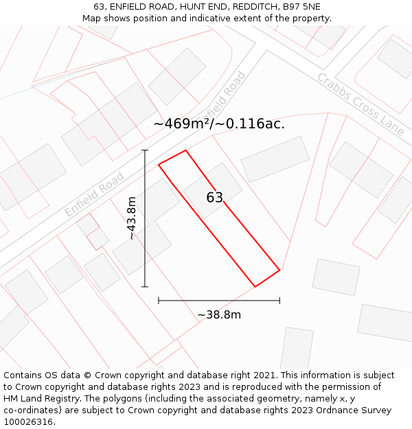 63, ENFIELD ROAD, HUNT END, REDDITCH, B97 5NE: Plot and title map