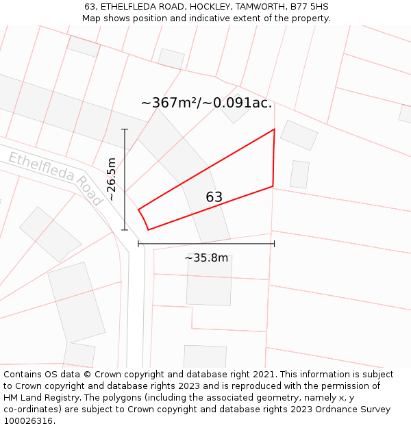 63, ETHELFLEDA ROAD, HOCKLEY, TAMWORTH, B77 5HS: Plot and title map