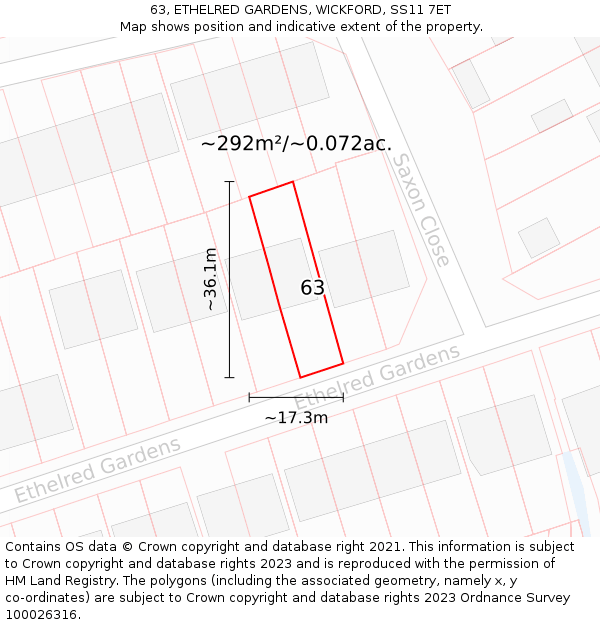 63, ETHELRED GARDENS, WICKFORD, SS11 7ET: Plot and title map