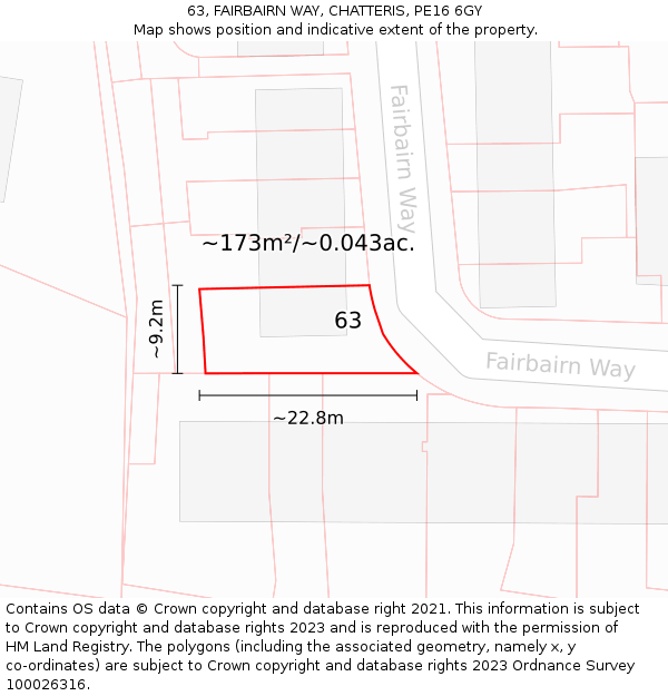 63, FAIRBAIRN WAY, CHATTERIS, PE16 6GY: Plot and title map