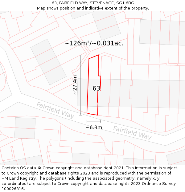 63, FAIRFIELD WAY, STEVENAGE, SG1 6BG: Plot and title map