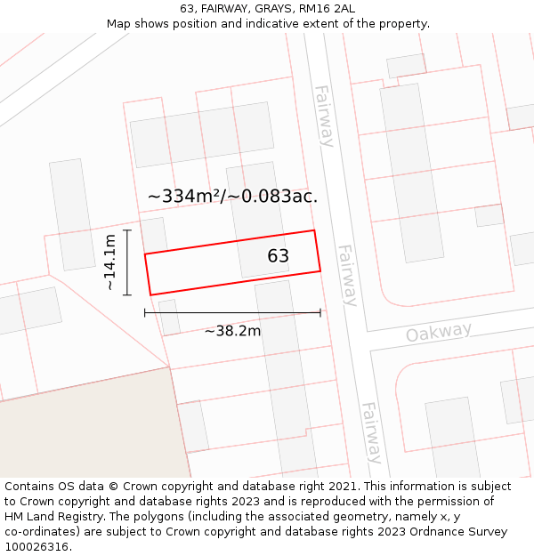 63, FAIRWAY, GRAYS, RM16 2AL: Plot and title map