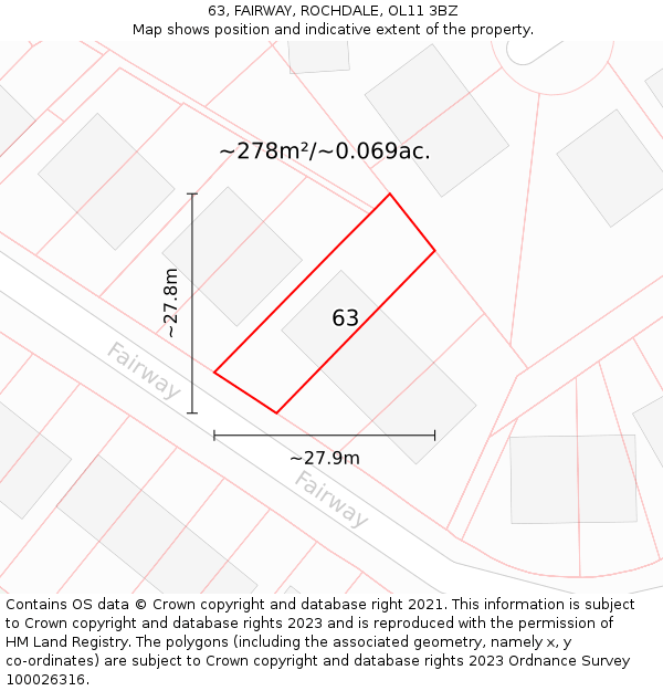 63, FAIRWAY, ROCHDALE, OL11 3BZ: Plot and title map