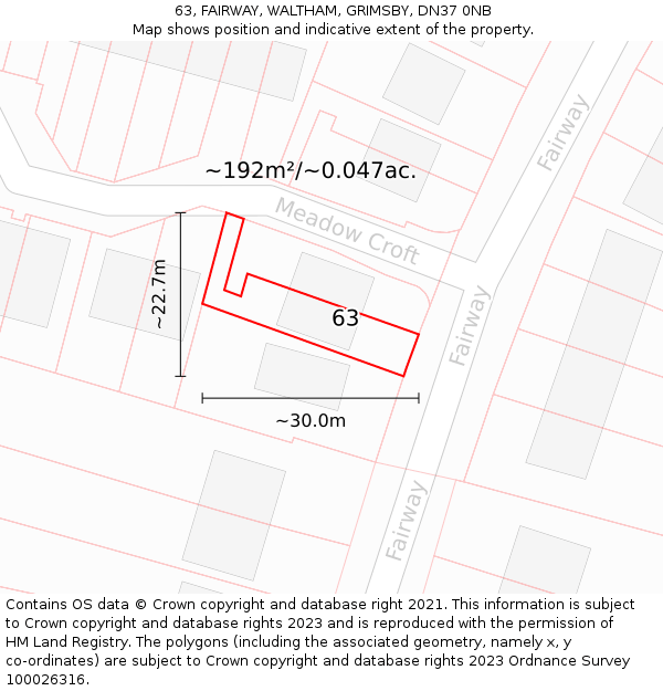 63, FAIRWAY, WALTHAM, GRIMSBY, DN37 0NB: Plot and title map