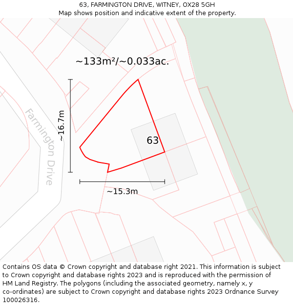 63, FARMINGTON DRIVE, WITNEY, OX28 5GH: Plot and title map