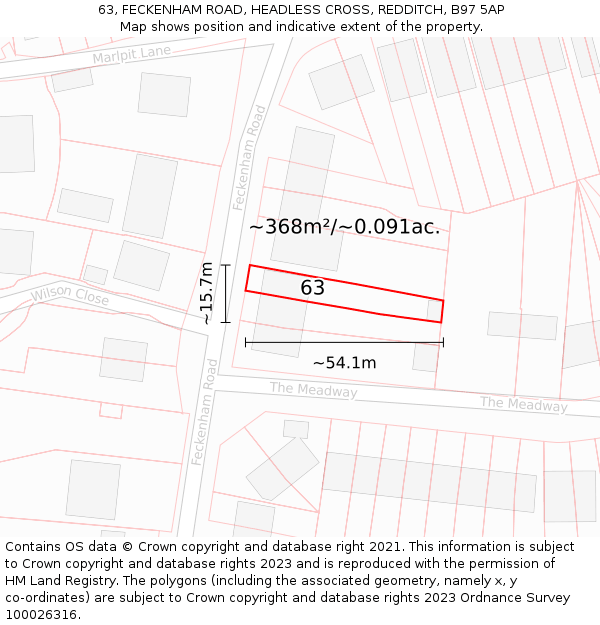 63, FECKENHAM ROAD, HEADLESS CROSS, REDDITCH, B97 5AP: Plot and title map