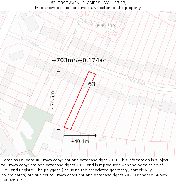 63, FIRST AVENUE, AMERSHAM, HP7 9BJ: Plot and title map