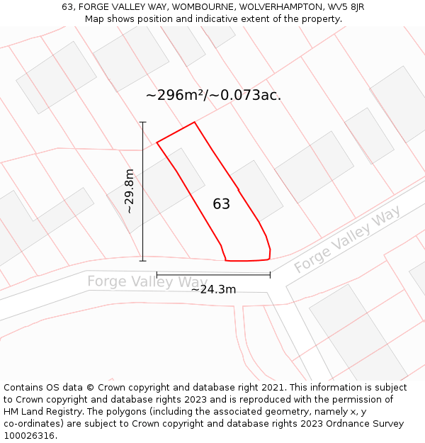 63, FORGE VALLEY WAY, WOMBOURNE, WOLVERHAMPTON, WV5 8JR: Plot and title map