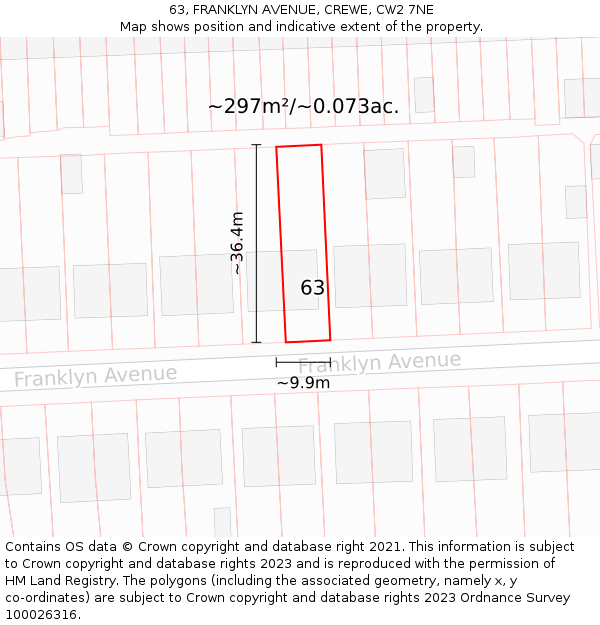 63, FRANKLYN AVENUE, CREWE, CW2 7NE: Plot and title map