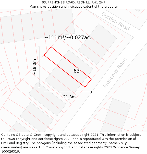 63, FRENCHES ROAD, REDHILL, RH1 2HR: Plot and title map