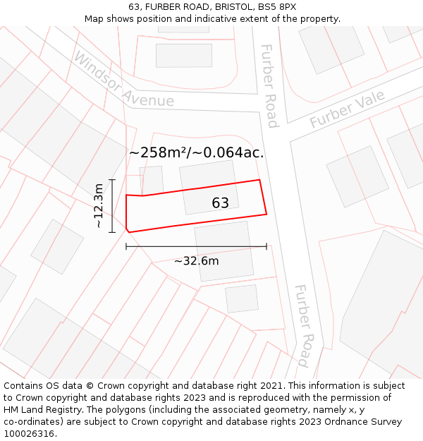 63, FURBER ROAD, BRISTOL, BS5 8PX: Plot and title map