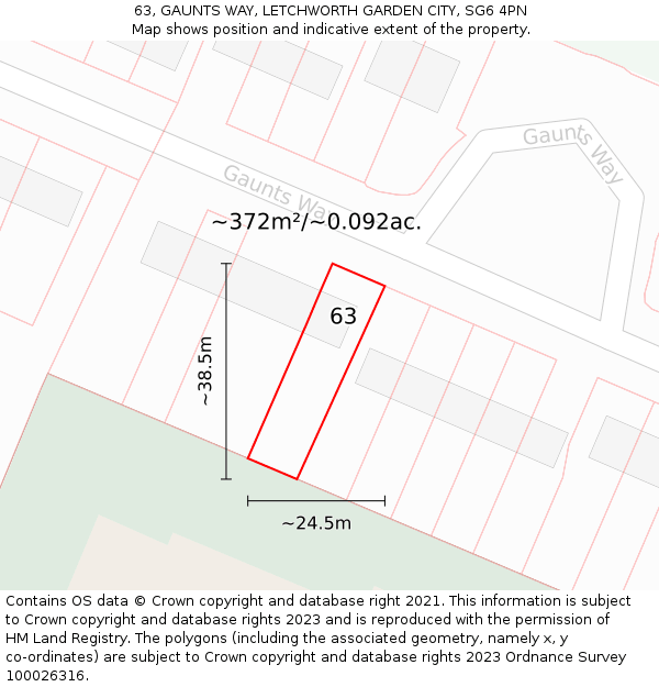 63, GAUNTS WAY, LETCHWORTH GARDEN CITY, SG6 4PN: Plot and title map