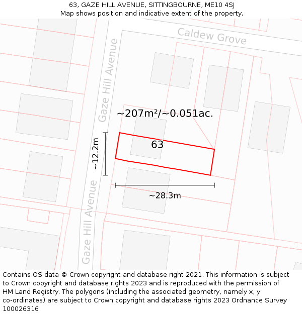 63, GAZE HILL AVENUE, SITTINGBOURNE, ME10 4SJ: Plot and title map