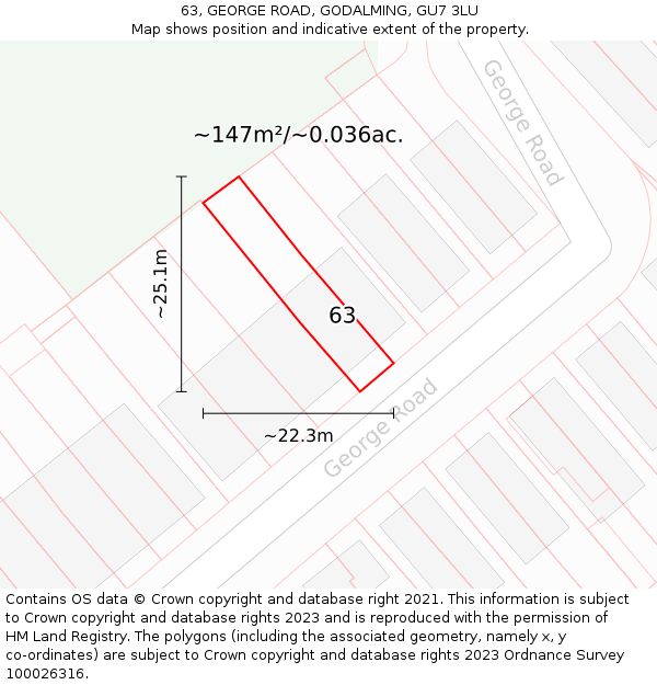 63, GEORGE ROAD, GODALMING, GU7 3LU: Plot and title map