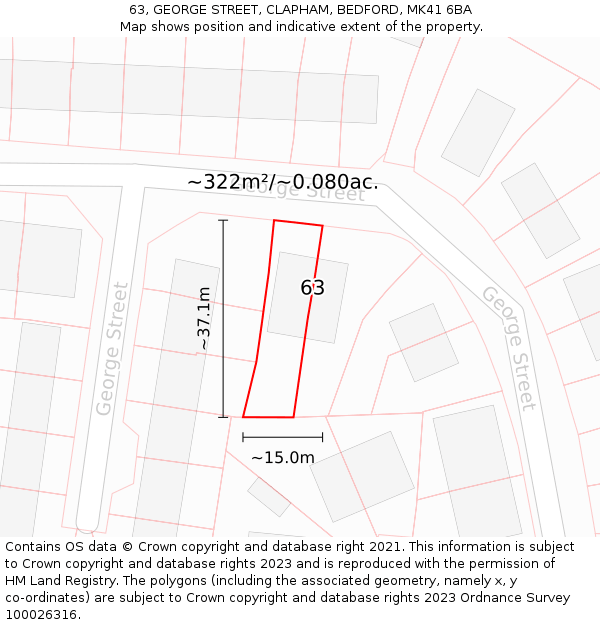 63, GEORGE STREET, CLAPHAM, BEDFORD, MK41 6BA: Plot and title map