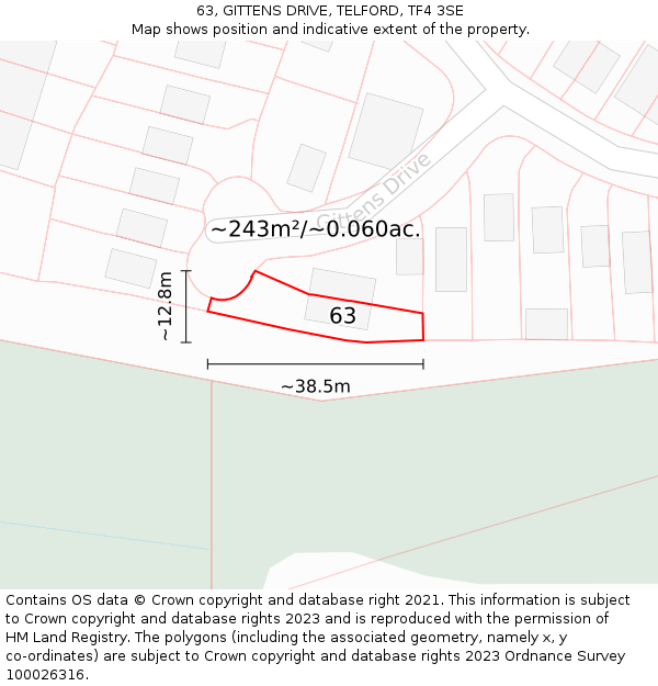 63, GITTENS DRIVE, TELFORD, TF4 3SE: Plot and title map