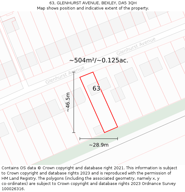 63, GLENHURST AVENUE, BEXLEY, DA5 3QH: Plot and title map