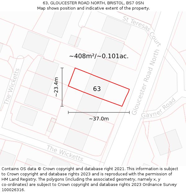 63, GLOUCESTER ROAD NORTH, BRISTOL, BS7 0SN: Plot and title map