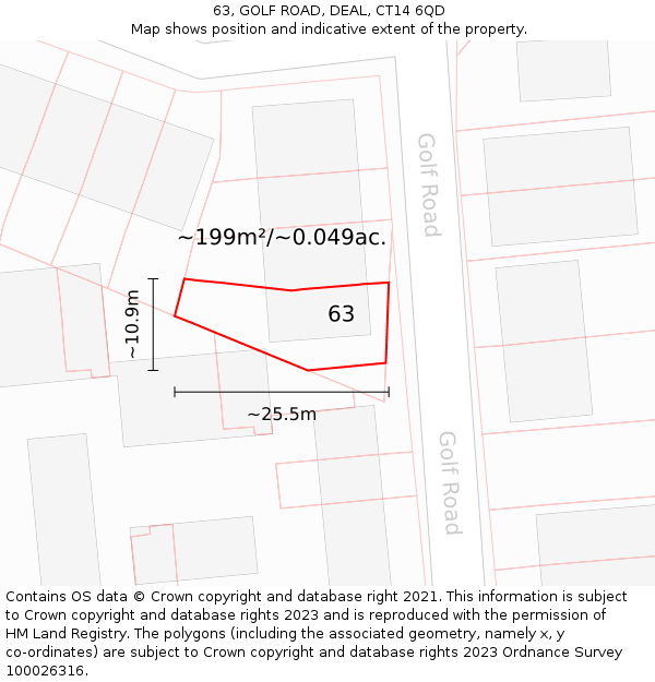 63, GOLF ROAD, DEAL, CT14 6QD: Plot and title map