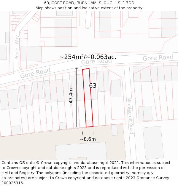 63, GORE ROAD, BURNHAM, SLOUGH, SL1 7DD: Plot and title map