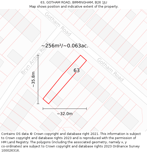 63, GOTHAM ROAD, BIRMINGHAM, B26 1JU: Plot and title map