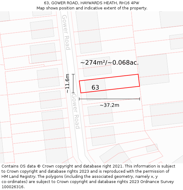 63, GOWER ROAD, HAYWARDS HEATH, RH16 4PW: Plot and title map