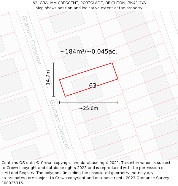 63, GRAHAM CRESCENT, PORTSLADE, BRIGHTON, BN41 2YA: Plot and title map