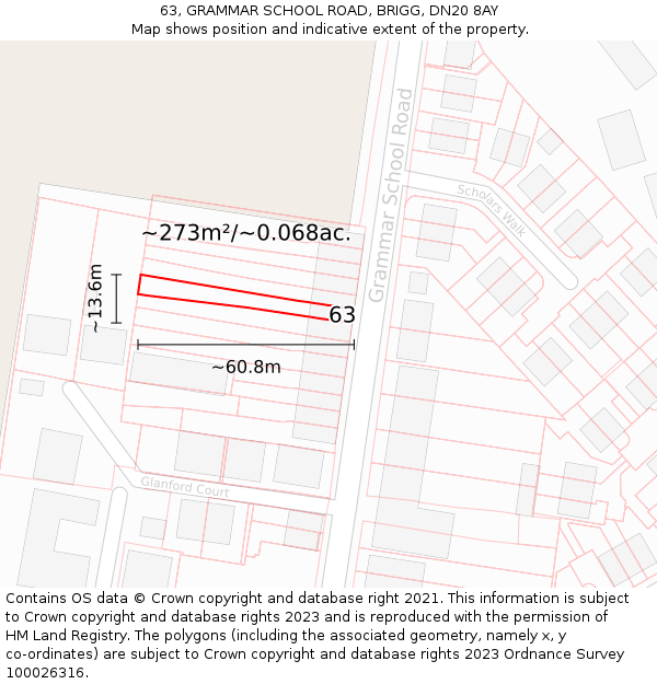 63, GRAMMAR SCHOOL ROAD, BRIGG, DN20 8AY: Plot and title map