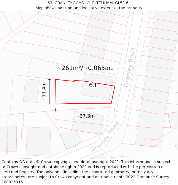 63, GRANLEY ROAD, CHELTENHAM, GL51 6LJ: Plot and title map