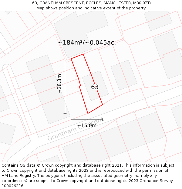 63, GRANTHAM CRESCENT, ECCLES, MANCHESTER, M30 0ZB: Plot and title map