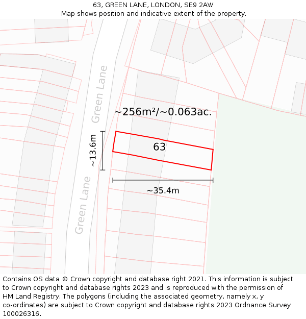 63, GREEN LANE, LONDON, SE9 2AW: Plot and title map