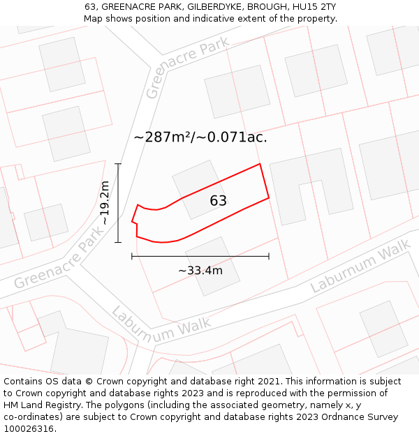 63, GREENACRE PARK, GILBERDYKE, BROUGH, HU15 2TY: Plot and title map