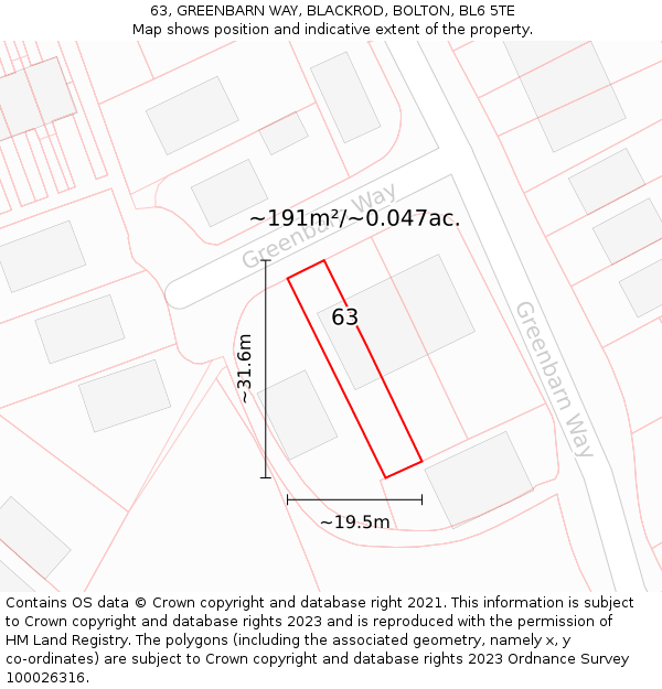 63, GREENBARN WAY, BLACKROD, BOLTON, BL6 5TE: Plot and title map