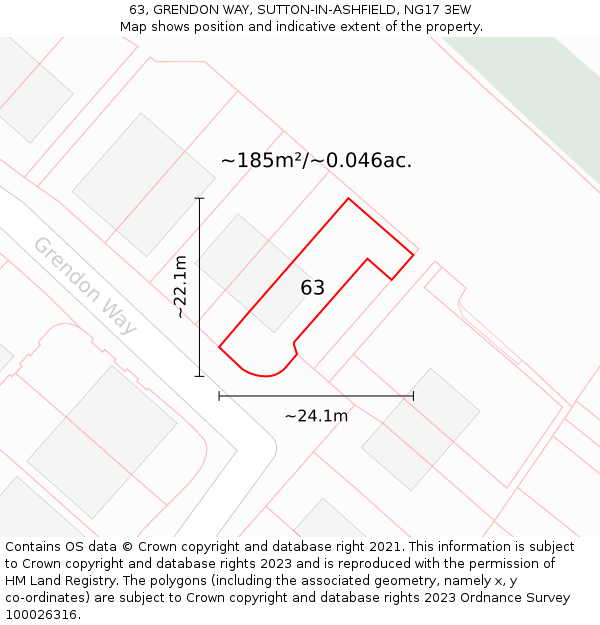 63, GRENDON WAY, SUTTON-IN-ASHFIELD, NG17 3EW: Plot and title map