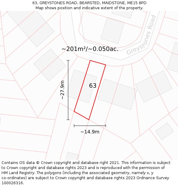 63, GREYSTONES ROAD, BEARSTED, MAIDSTONE, ME15 8PD: Plot and title map