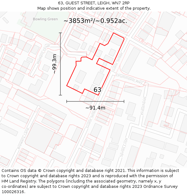 63, GUEST STREET, LEIGH, WN7 2RP: Plot and title map