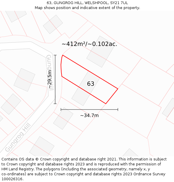 63, GUNGROG HILL, WELSHPOOL, SY21 7UL: Plot and title map