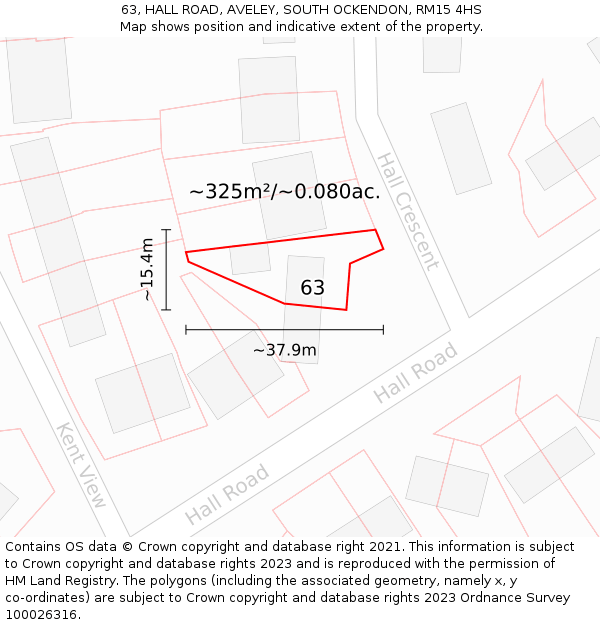 63, HALL ROAD, AVELEY, SOUTH OCKENDON, RM15 4HS: Plot and title map