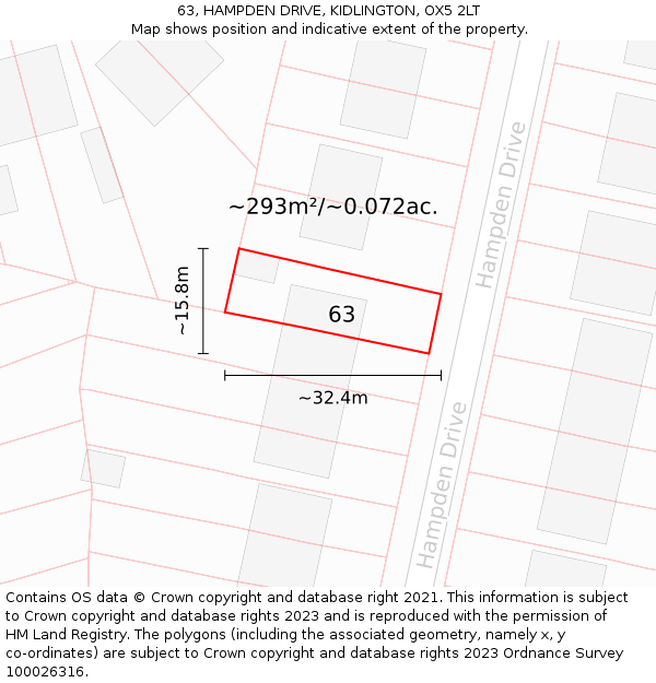 63, HAMPDEN DRIVE, KIDLINGTON, OX5 2LT: Plot and title map