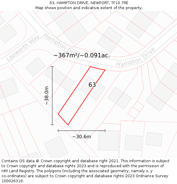 63, HAMPTON DRIVE, NEWPORT, TF10 7RE: Plot and title map