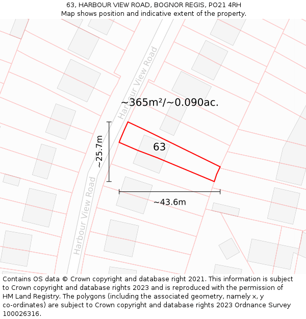 63, HARBOUR VIEW ROAD, BOGNOR REGIS, PO21 4RH: Plot and title map