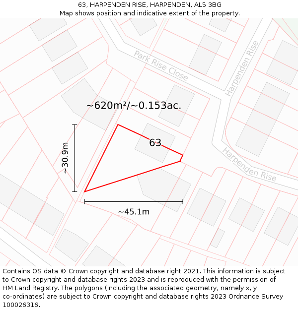 63, HARPENDEN RISE, HARPENDEN, AL5 3BG: Plot and title map