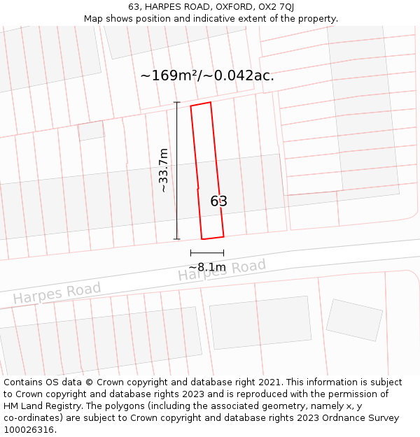 63, HARPES ROAD, OXFORD, OX2 7QJ: Plot and title map