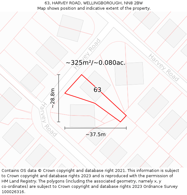 63, HARVEY ROAD, WELLINGBOROUGH, NN8 2BW: Plot and title map